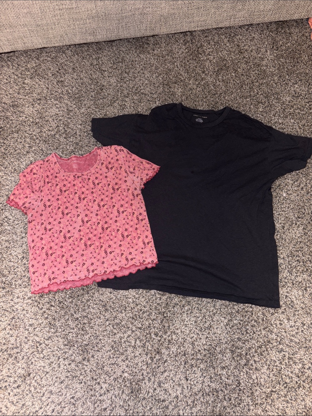 American Eagle Outfitters Pink Floral Top and BLack T-Shirt set